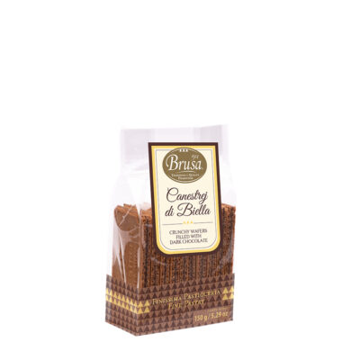 Chrupiące wafle nadziewane gorzką czekoladą.